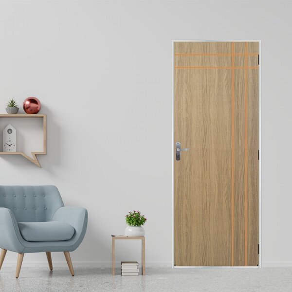 Kit Porta De Madeira Decorada 215x85cm Com Batente De Aço 6cm