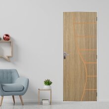 Kit Porta De Madeira Decorada 215x85cm Com Batente De Aço 6cm