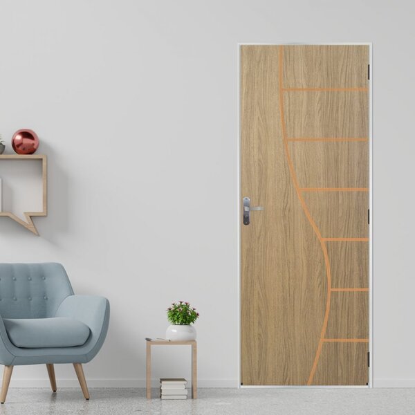 Kit Porta De Madeira Decorada 215x85cm Com Batente De Aço 6cm