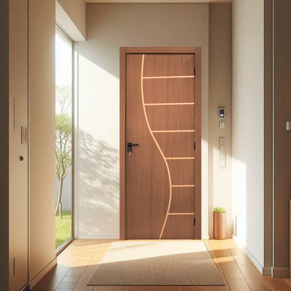 Kit Porta De Madeira Decorada 215x94cm Batente 10cm Cantareir