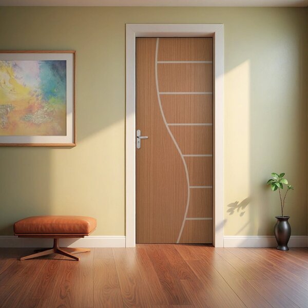 Kit Porta De Madeira Decorada 215x94cm Com Batente De Mdf Ult