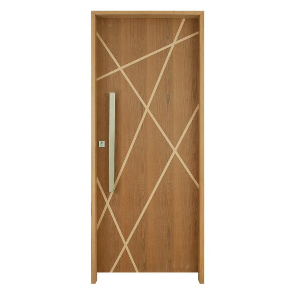 Kit Porta De Madeira Frisada 215x109cm Batente 14cm Fechadura