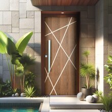 Kit Porta De Madeira Frisada 215x109cm Batente 14cm Fechadura