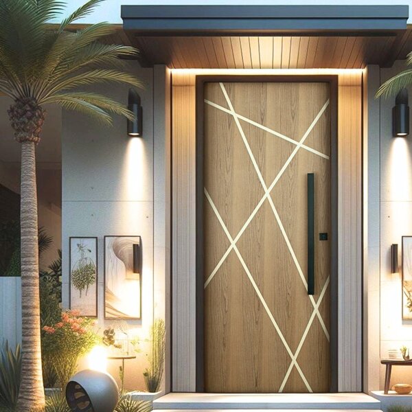 Kit Porta De Madeira Frisada 215x109cm Batente 14cm Fechadura