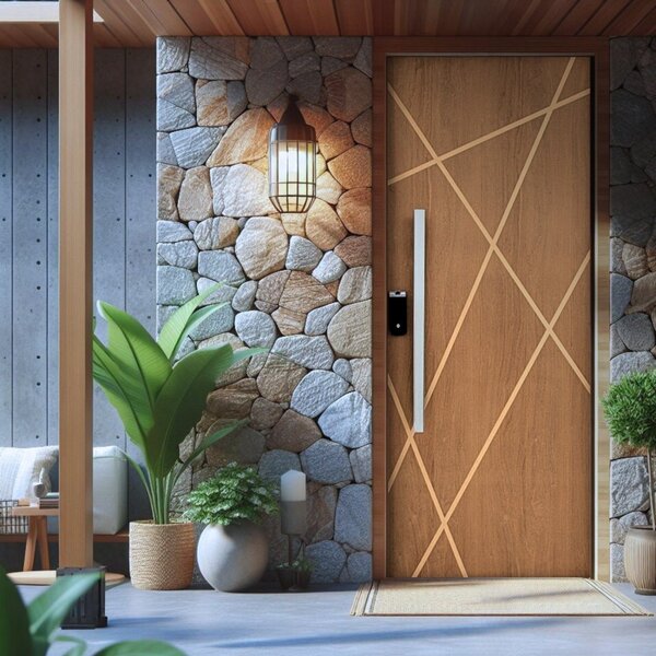 Kit Porta De Madeira Frisada 215x117cm Batente 14cm Fechadura