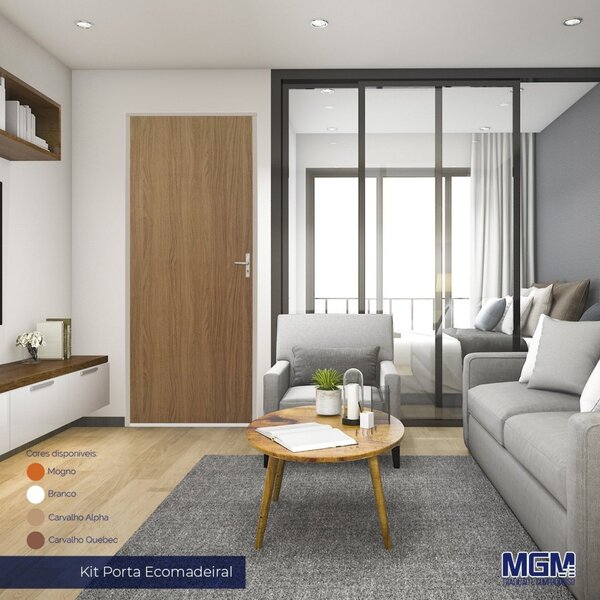 Kit Porta De Madeira Lisa 212x65cm Com Batente De Alumínio 3,