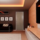 Kit Porta De Madeira Lisa 212x65cm Com Batente De Alumínio 3,