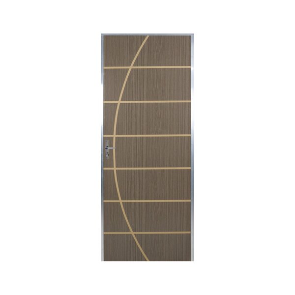 Kit Porta De Madeira Lisa 212x85cm Com Batente De Alumínio 3,