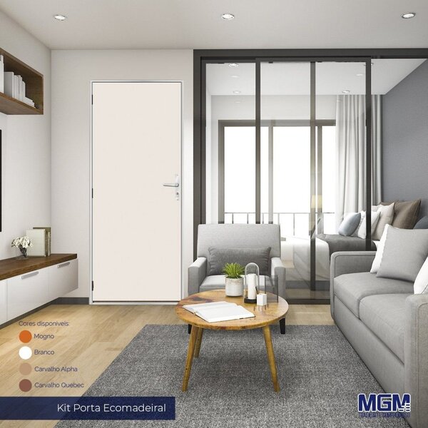 Kit Porta De Madeira Lisa 212x95cm Com Batente De Alumínio 3,