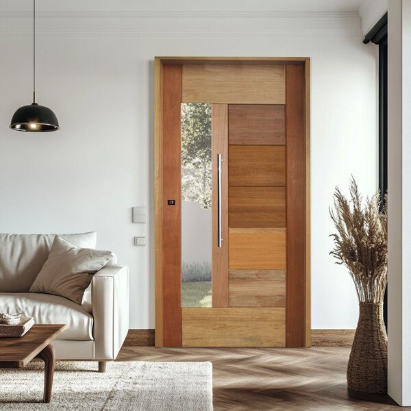 Kit Porta De Madeira Pivotante 210x102cm Batente 14cm Fechadu