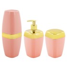 Kit Porta Escova Sabonete Líquido Algodão Dourado Luxo - Rosa