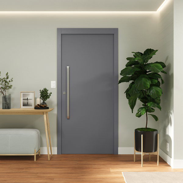 Kit Porta de Madeira Pivotante Direito e Esquerdo Grafite 210x110cm com Batente 12cm Vivace Plus Artens