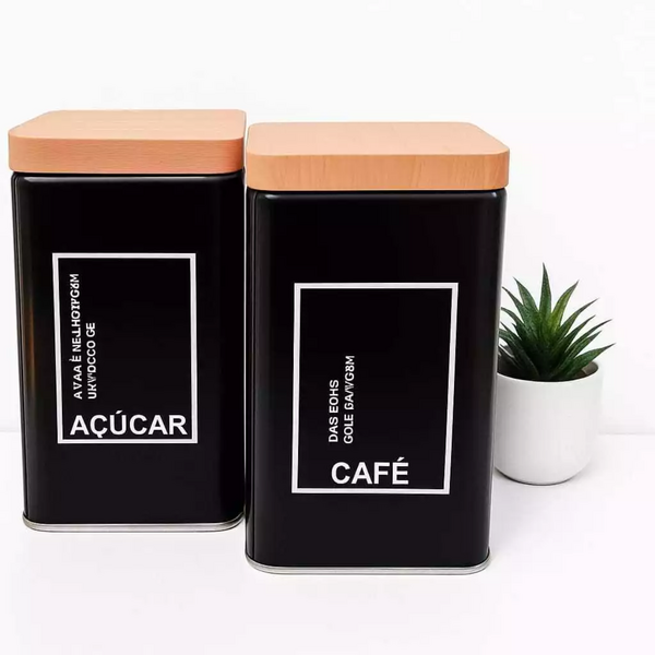 Kit Porta Mantimentos Café E Açucar Pote Organidor Cozinha Fo