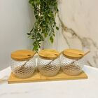 Kit Porta Tempero/condimentos Bancada Vidro Com Bandeja Bambu