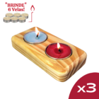 Kit Porta Velas Duplo Rechaud - Suporte para Velas Madeira -