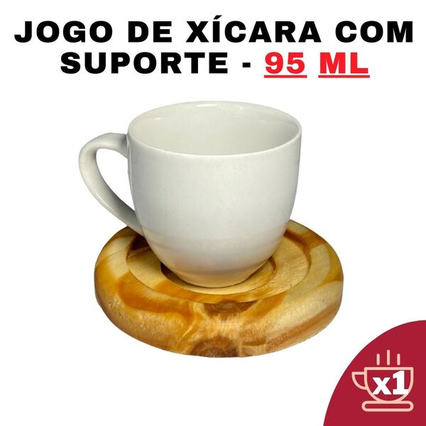 Kit Porta Xícara Circular com Xícara Porcelana Branca 95ml -