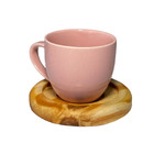 Kit Porta Xícara Circular com Xícara Porcelana Rosa 95ml - Mo