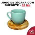 Kit Porta Xícara Circular com Xícara Porcelana Verde 95ml - D