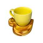 Kit Porta Xícara Coração com Xícara Porcelana Amarela 95ml -