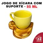 Kit Porta Xícara Coração com Xícara Porcelana Amarela 95ml -