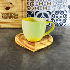 Kit Porta Xícara Coração com Xícara Porcelana Amarela 95ml -