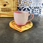 Kit Porta Xícara Coração com Xícara Porcelana Rosa 95ml - Con