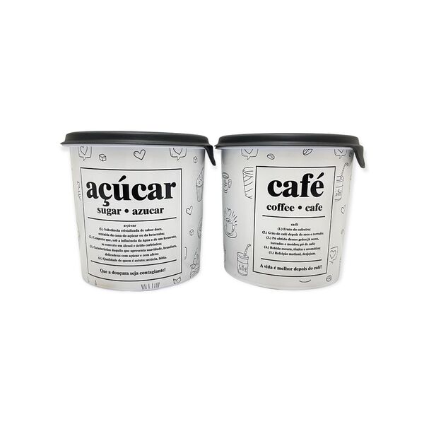Kit Pote Café Açucar Branco E Preto 2pçs Plasvale