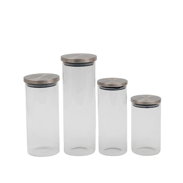 Kit Pote De Vidro Com Tampa De Inox Redondo 4 Pçs - Oikos Ino