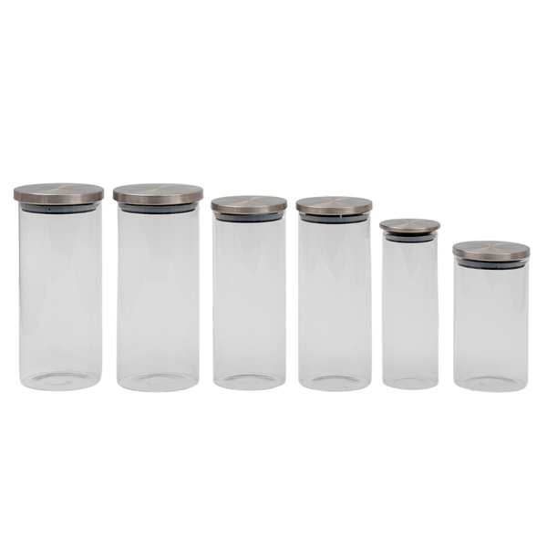Kit Pote De Vidro Com Tampa De Inox Redondo 6 Pçs - Oikos Ino