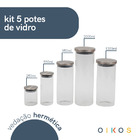 Kit Pote De Vidro Com Tampa Inox 5 Pçs 5 Tamanhos - Oikos Ino