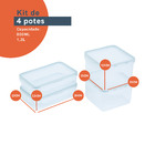 Kit Pote Hermético De Plástico 4pçs 2-800ml E 2-1,3l - Oikos