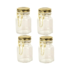Kit Pote Hermético De Vidro C/ Tampa Metal Dourado 4pç - Lyor
