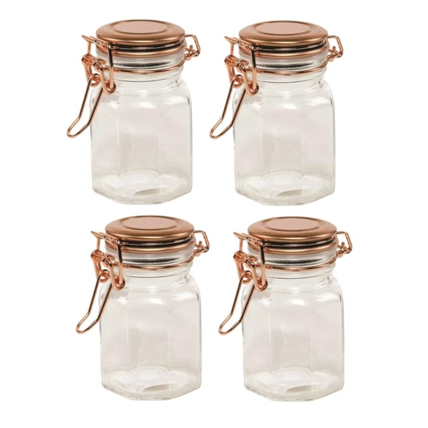 Kit Pote Hermético De Vidro Com Tampa Metal Rose 4 Peças - Ly