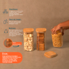 Kit Pote Hermético Vidro Quad Tampa De Bambu 3 Pçs Oikos Natu