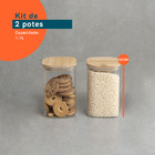 Kit Pote Hermético Vidro Quadrado Tampa Bambu 2 Pçs Oikos Nat