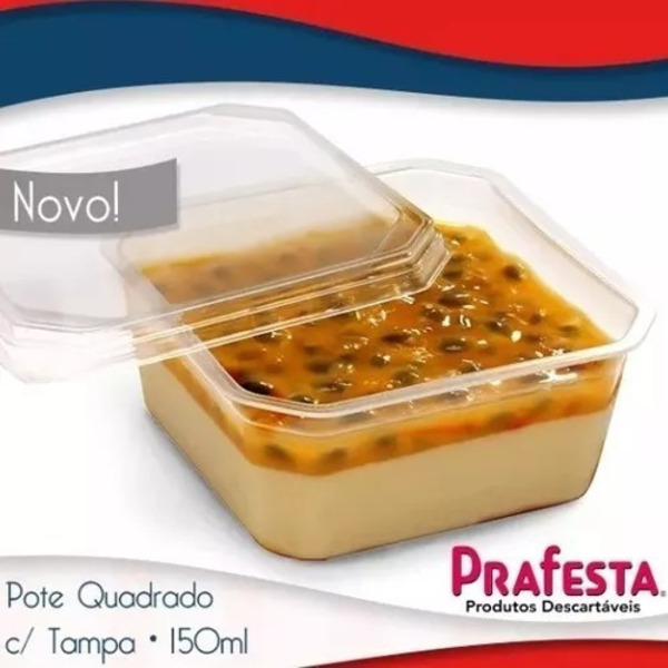 Kit Pote Prafesta Quadrado Bolo No Pote 150ml C/100 Un