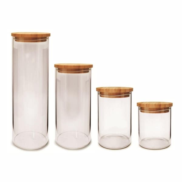 Kit Pote Vidro Com Tampa Hermética De Bambu Eco 4 Peças - Yoi | Leroy ...