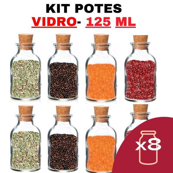 Kit Potes De Temperos Condimentos De Vidro 125ml Quantidade:8