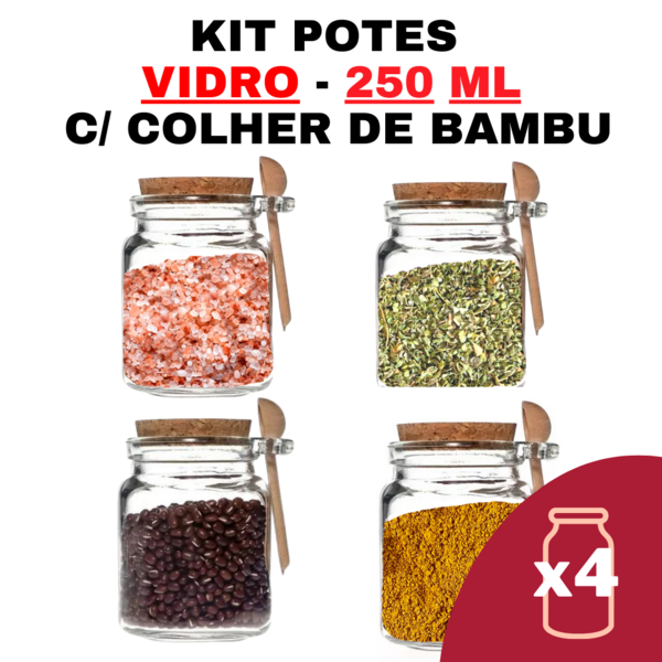 Kit Potes De Temperos Condimentos De Vidro Com Colher Em Bamb