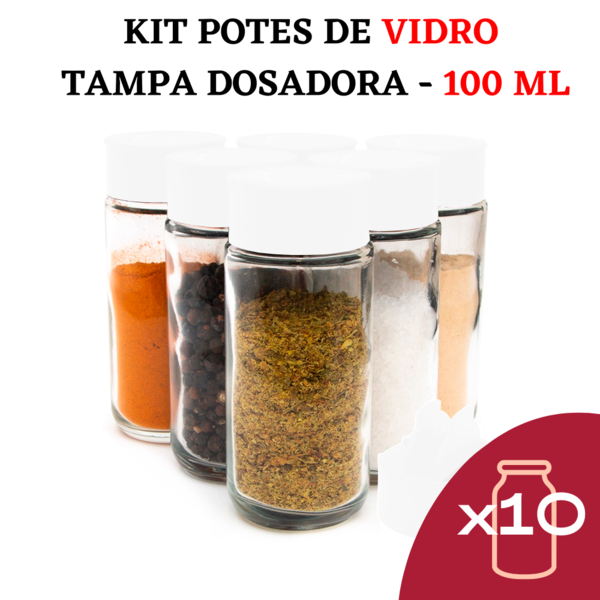 Kit Potes De Temperos Condimentos De Vidro Para Cozinha 100ml