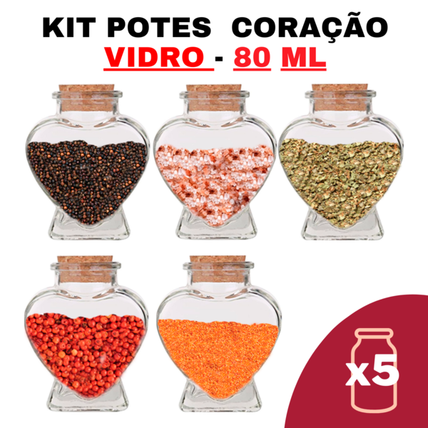 Kit Potes De Temperos E Condimentos Tipo Coração 80ml Quantid