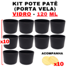 Kit Potes De Vidro Jateado Patê Preto C/ Tampa 120ml Quantida
