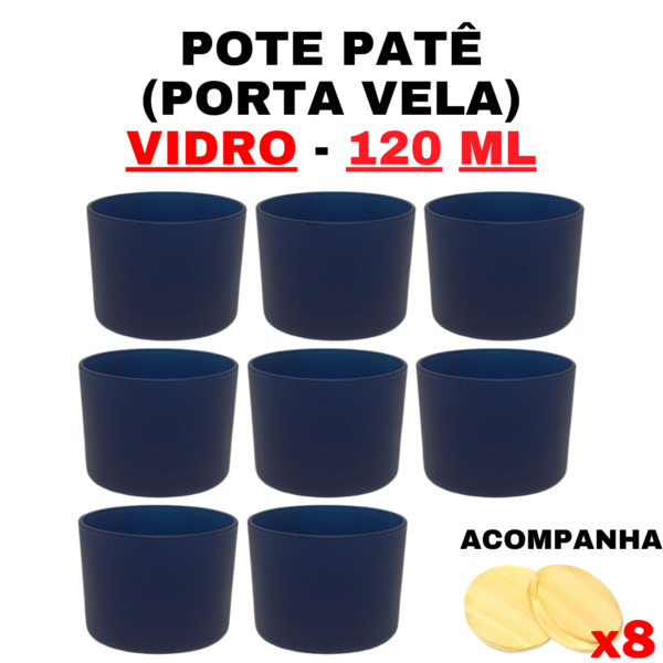 Kit Potes De Vidro Patê Jateado Azul Escuro C/tampa 120ml Qua
