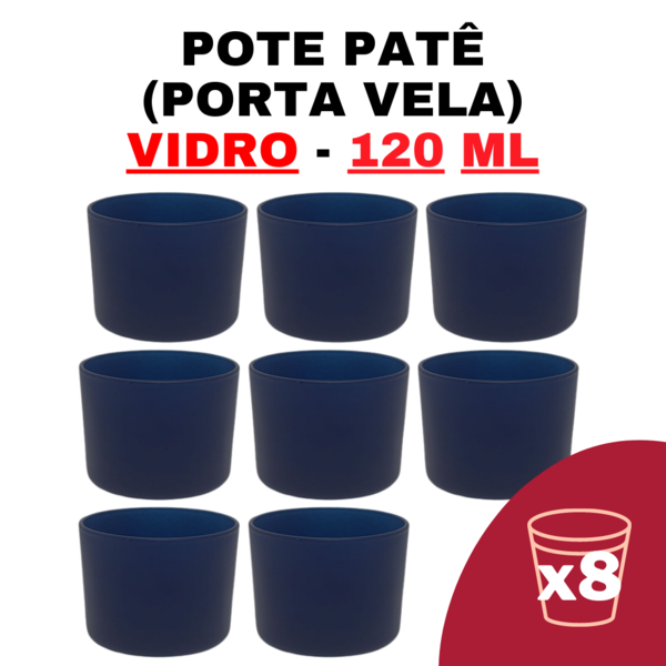 Kit Potes De Vidro Patê Jateado Azul Escuro S/tampa 120ml Qua