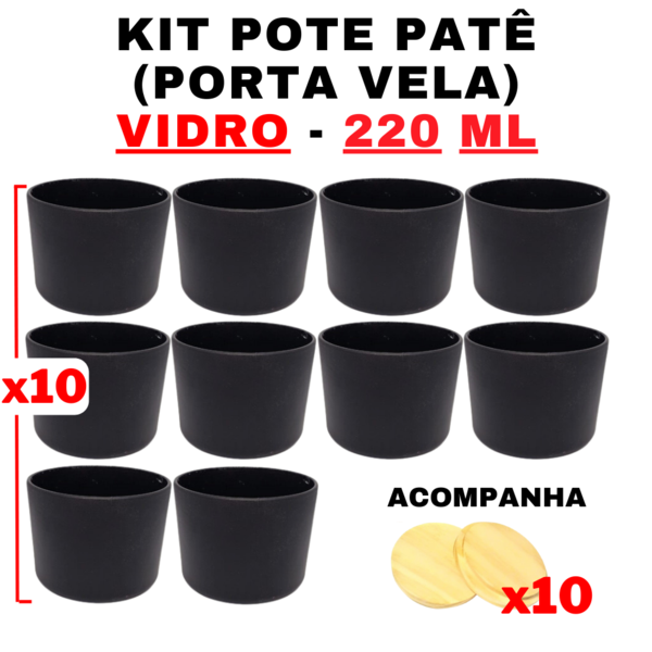 Kit Potes De Vidro Patê Preto C/tampa 220ml Quantidade:10