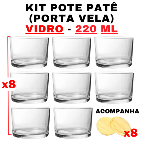 Kit Potes De Vidro Patê Transparente C/tampa 220ml Quantidade