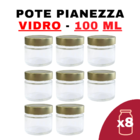 Kit Potes De Vidro Pianezza - Tampa Em Metal Dourado 100ml Qu