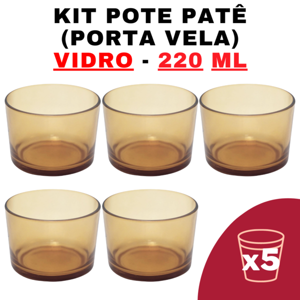 Kit Potes De Vidro Translúcido Patê Dourado S/ Tampa 220ml Qu