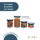 Kit Potes Hermético De Acrílico Transparente 400ml, 630ml 850