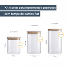 Kit Potes Hermeticos Vidro Quad Flat 1400/1100/800ml - 6 Pçs